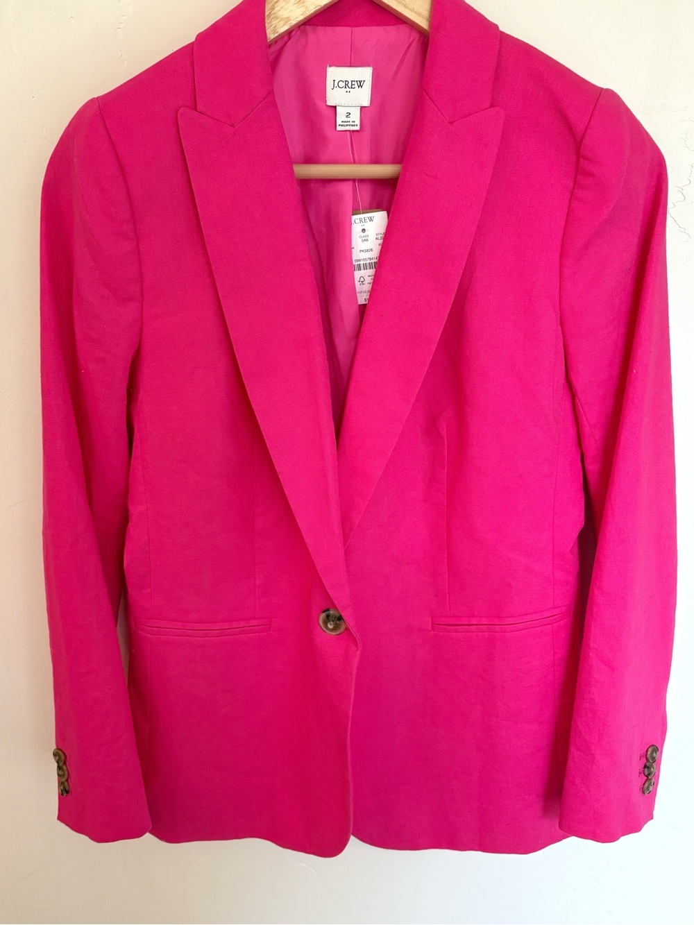 NWT J.Crew Pink Linen Cotton Holland Blazer Size 2